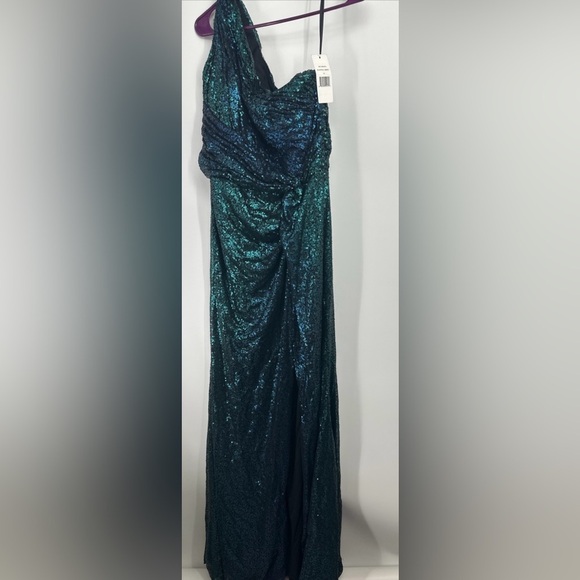 Stunning Rene Ruiz Collection One Shoulder Gown US 12 NWT Teal Ombré - Picture 4 of 8